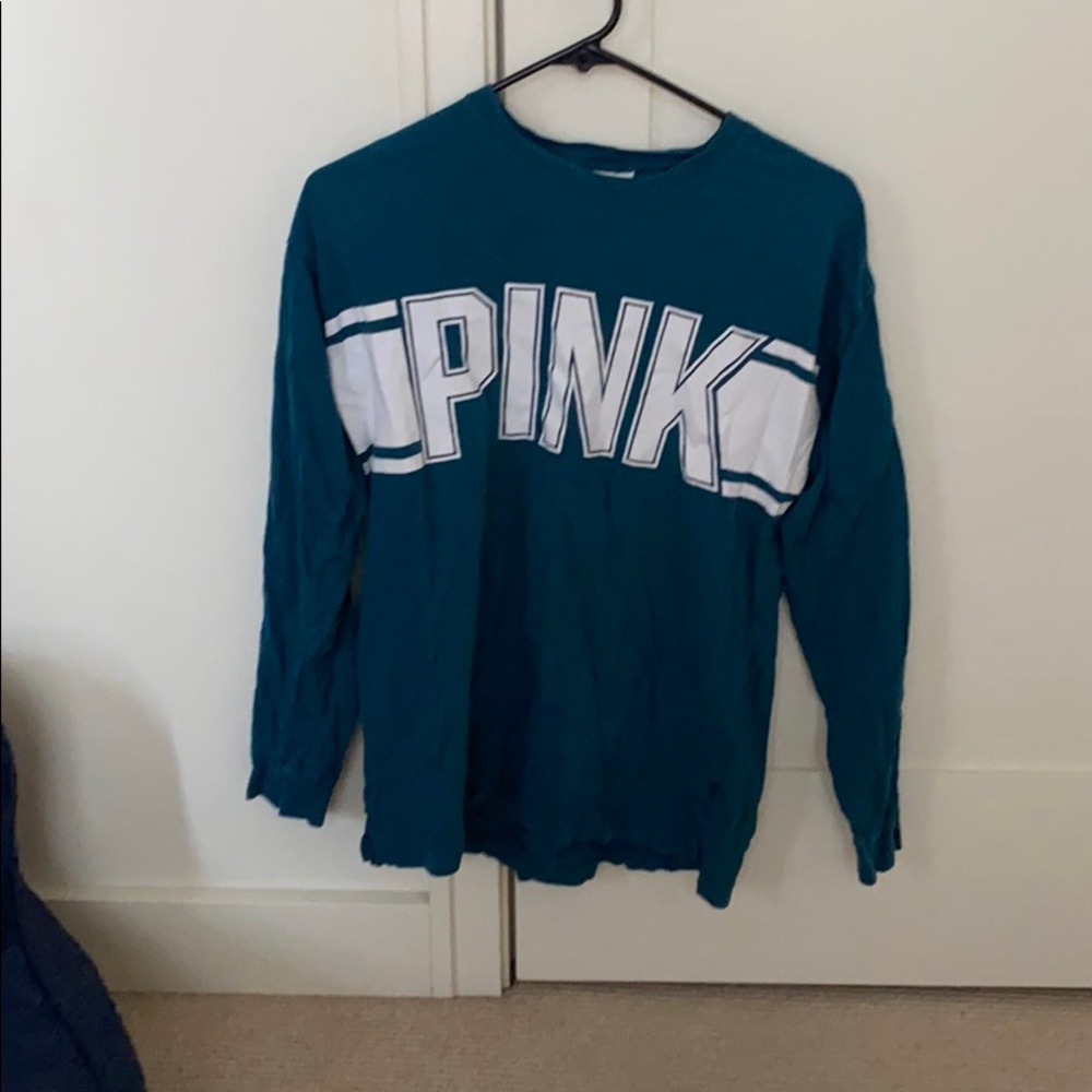 PINK Aqua Blue Logo Long Sleeve